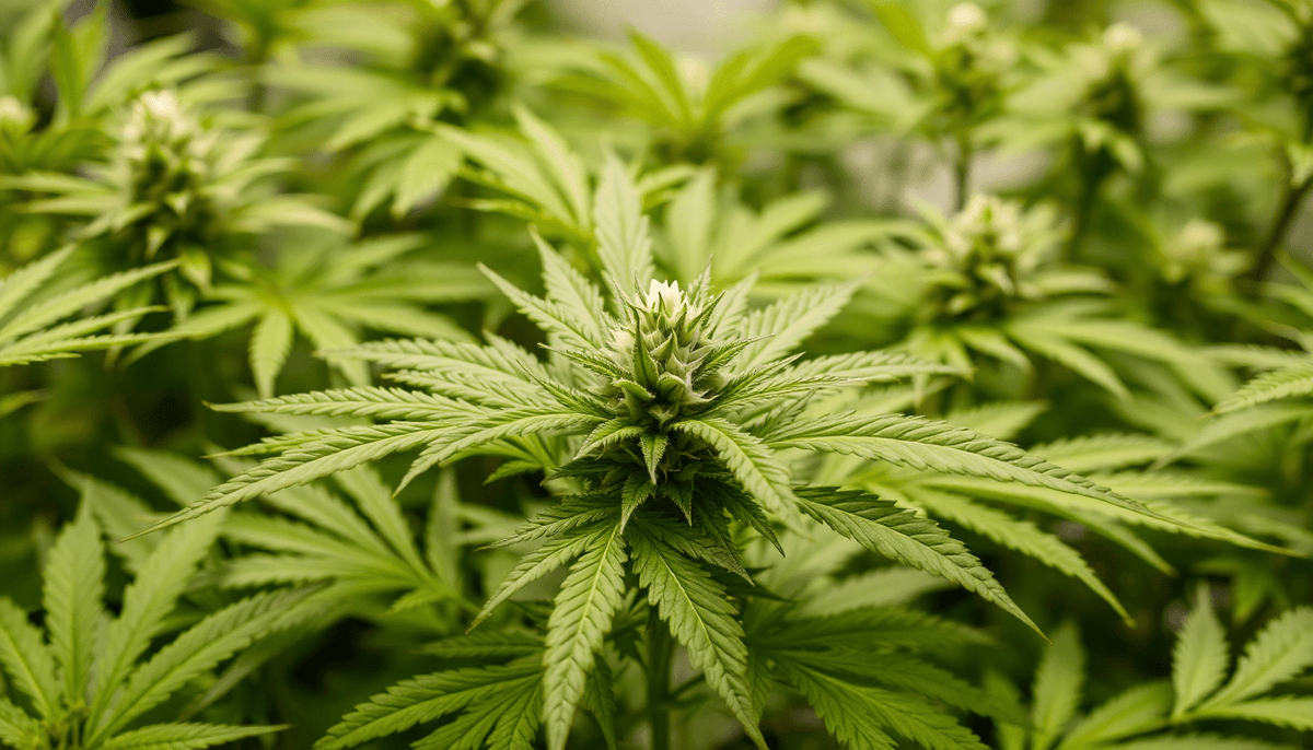 Grüne Cannabispflanze in Wachstum mit Fokus auf Blüte Schritt-für-Schritt Anleitung tetraploides Cannabis Anbau