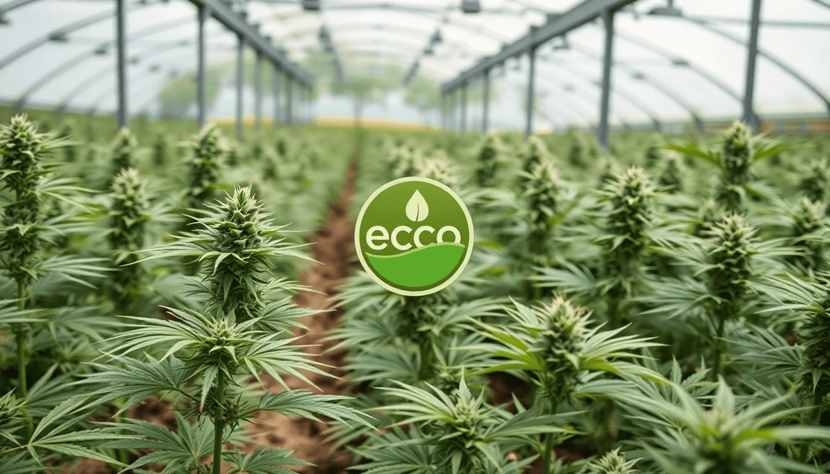 Cannabis Pflanzen in einem Gewächshaus mit Fokus auf Cannabis und Umweltschutz Konzept