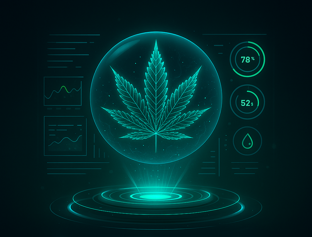 THC Gehalt Analyse Test kaufen mit grafischen Darstellungen von Hanfblättern und Testergebnissen