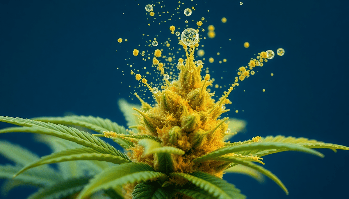 Nahaufnahme einer Cannabispflanze mit Pollen, ideal für Cannabis Pollen kaufen