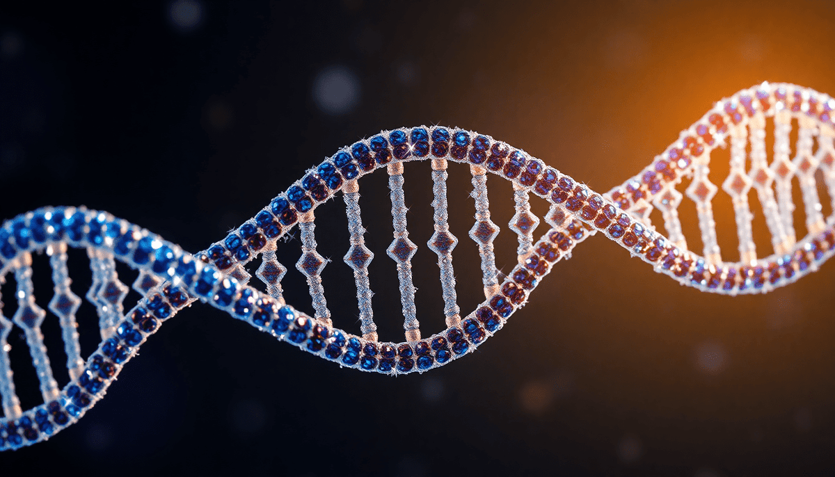 3D-Darstellung einer DNA-Helix symbolisiert die Genetik bei Tetraploide Cannabis Samen GreenDream